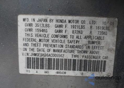 2010 Honda Fit from USA, damaged, VIN JHMGE8H26AC005562